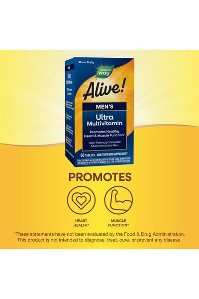 Nature's Way Alive! Men's Daily Multivitamin, Heart & Muscle Support, Methyl B12, Gluten Free, 60 Tablets