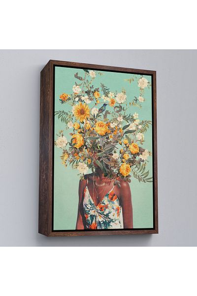 Harita Sepeti Femeie neagră cu cap de flori într-un cadru alb, pictură pe pânză de femeie africană