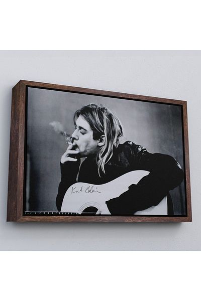 Harita Sepeti Λευκό πλαίσιο Wolf Cobain Smoking Celebrity Εκτύπωση Τέχνης Τοίχου Πίνακας σε καμβά, Nirvana Print
