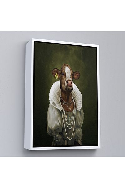 Harita Sepeti Medieval Noble Cow Wall Painting with White Frame