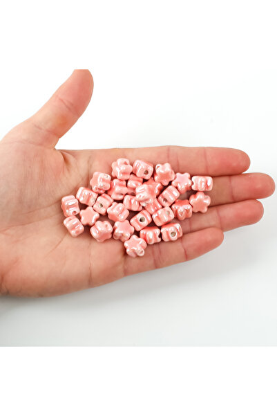 yfhobi 1 Adet - 11 mm Çiçek Desenli Porselen Boncuk, Pembe Renk Porselen Takı...