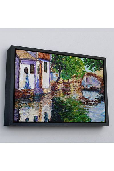 Harita Sepeti Pictură în ulei în cadru de aur Canal Peisaj Pictură decorativă pe pânză