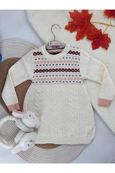 KURGAN TEKSTİL Girl's Crew Neck Hair Knitted Sweater Sweater Tunic (Age 1-5)