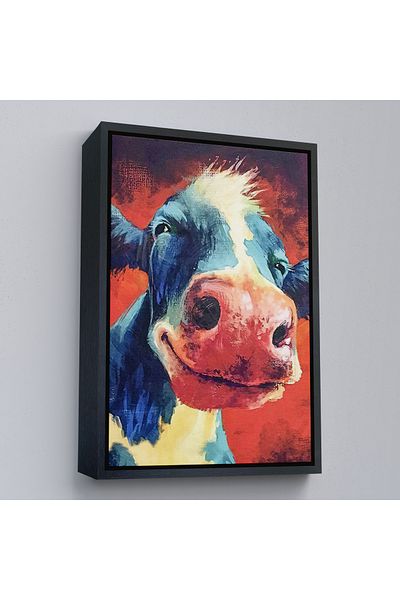 Harita Sepeti Pictură murală amuzantă cu portret de vacă cu cadru auriu
