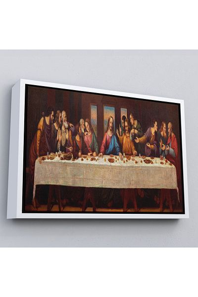 Harita Sepeti Τελευταίο δείπνο Da Vinci σε καμβά με λευκό πλαίσιο