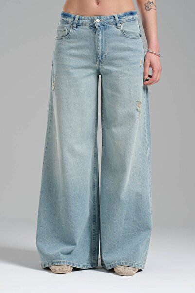 tw3 Kadın Buz Mavi Kot Rengi Elephant Leg Fit Denim Pantolon