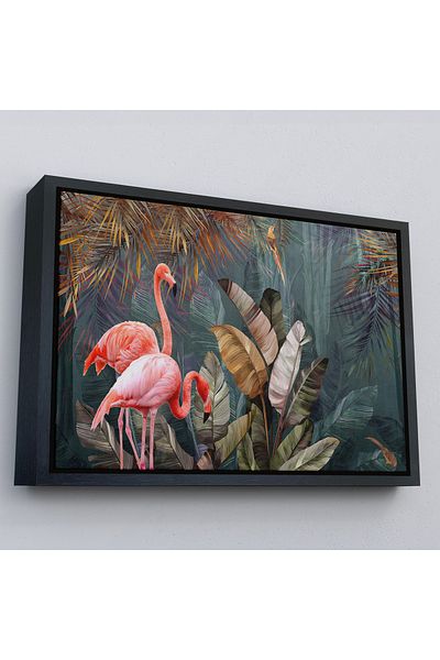 Harita Sepeti Roz Filamingos în cadru auriu Pictură în ulei Aspect Decorativ