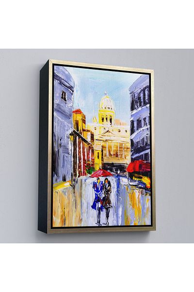 Harita Sepeti Кафява рамка с маслена картина с пейзаж на Италия, декоративна стена, платно