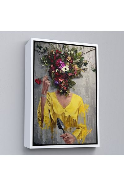 Harita Sepeti White Framed Flower Head Woman Canvas Print