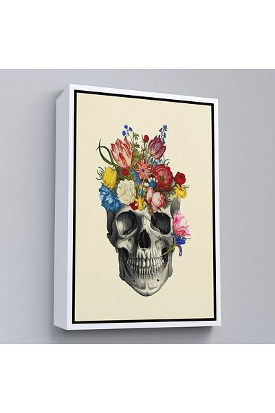 Harita Sepeti Craniu floral cu cadru alb Madame Memento Canvas Print, Skull Ziua morților Canvas Print