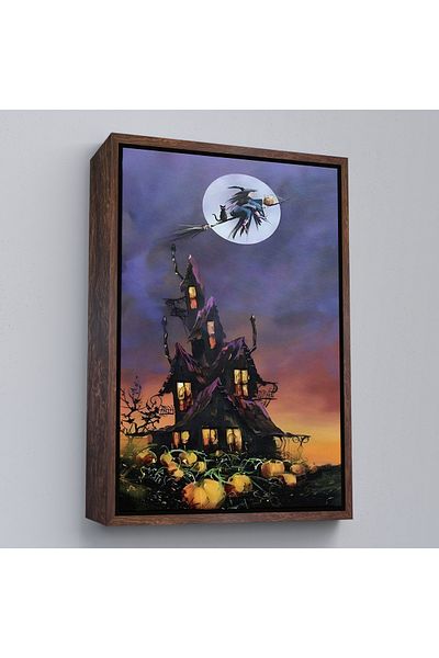 Harita Sepeti Vrăjitoarea zburătoare și pisica ei cu mătură cu cadru alb Halloween Helloven Pictură murală