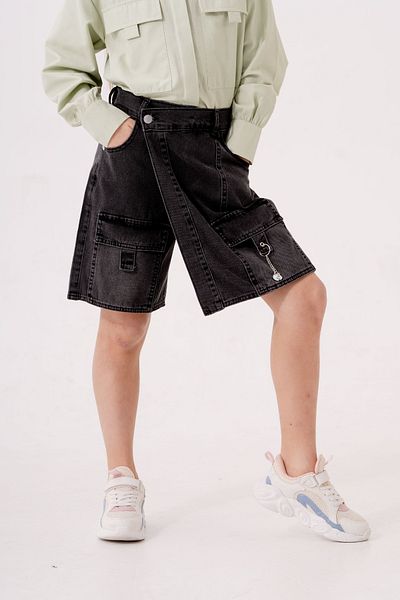 GİYİCEM TEKSTİL Fusta scurtă din denim cu dungi pentru fete 2875