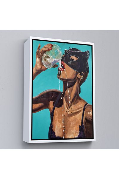 Harita Sepeti Femeie Sexi care băută lapte cu cadru alb Pictură decorativă de perete