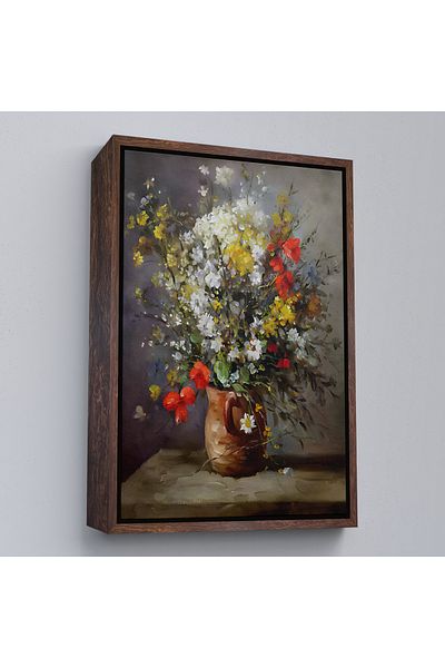 Harita Sepeti Colorful Flowers in a Vase with White Frame Wall Painting