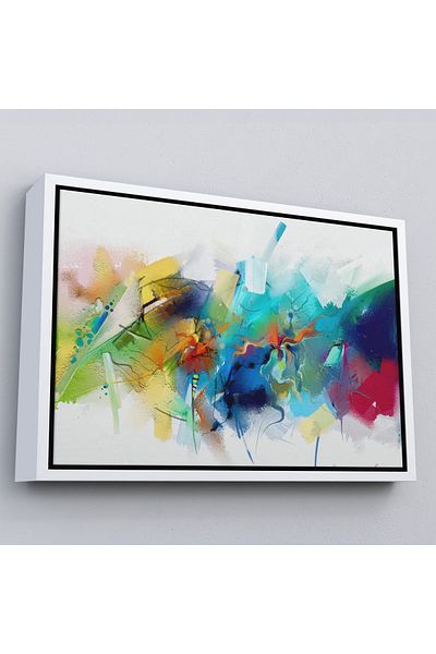 Harita Sepeti Oil Painting with White Frame Abstract Brush Strokes Look Decorative Canvas Wall Painting