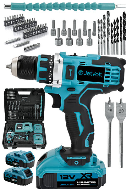 JetVolt 12v 2.0ah Şarjlı Matkap Metal Şanzıman Bakır Sargılı Çift Akülü 84 Pa...