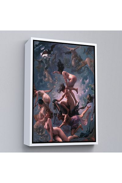 Harita Sepeti Witches Going to Synagoga in White Frame, Luis Ricardo Falero Vision De Faust 1878 Vintage Canvas Print