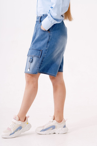 GİYİCEM TEKSTİL Kız Çocuk Şeritli Kot Şort Etek 2875