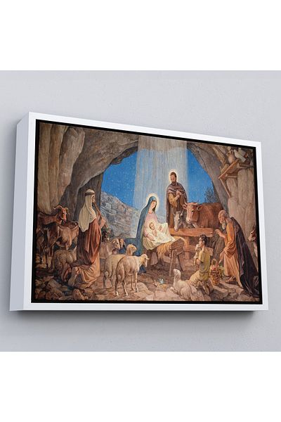Harita Sepeti White Framed the Birth of the Christ and the Virgin Mary Canvas Print
