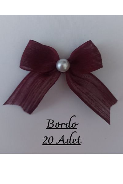 SEVİMLİ TASARİMLAR Pearl Detailed Linen Ribbon Napoli Ready-Made Bow (20 Pieces)