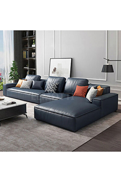 Limon Koltuk Diamente Hakiki Deri Köşe Koltuk Lacivert