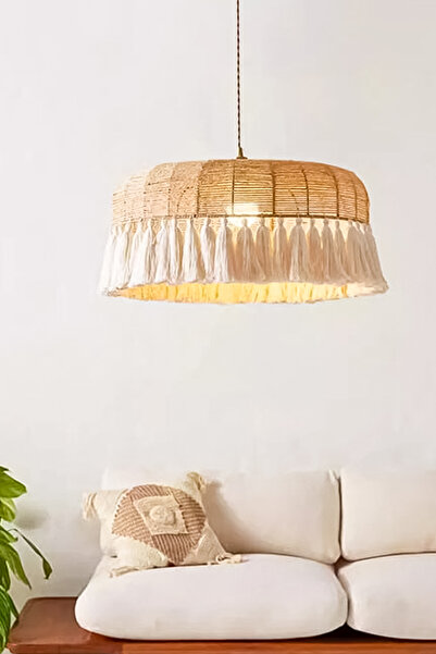 NYLife Hasır Ve Makrome Bohem Rustik Konik Püsküllü Özel Tasarım Avize