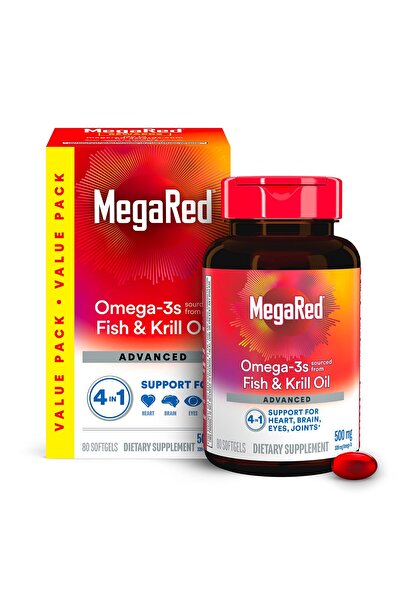 Megared Omega-3 Fish Oil + Krill Oil 500mg Softgels, Advanced 4in1 (80ct) Ome...