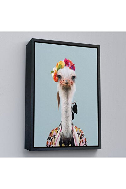 Harita Sepeti Crna ukrasna zidna slika sa nojem u crnom okviru u ljudskoj odeći