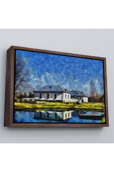 Harita Sepeti Village House by the Lake Decorative Wall Painting with White Frame