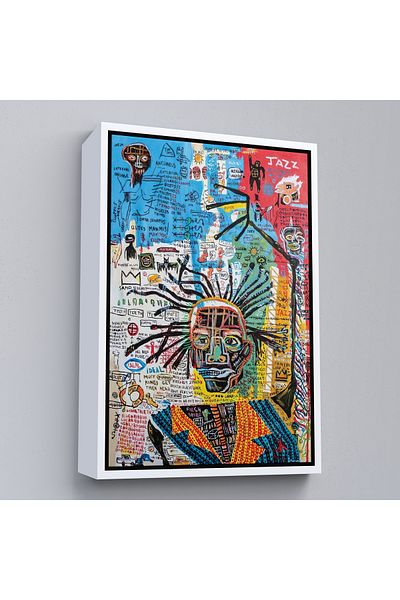 Harita Sepeti Jean Michel Basquiat Jazz King Canvas cu cadru alb, Jazz King Canvas Print