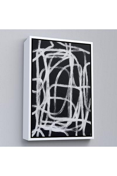 Harita Sepeti Tablou de linii abstracte alb-negru cu cadru alb