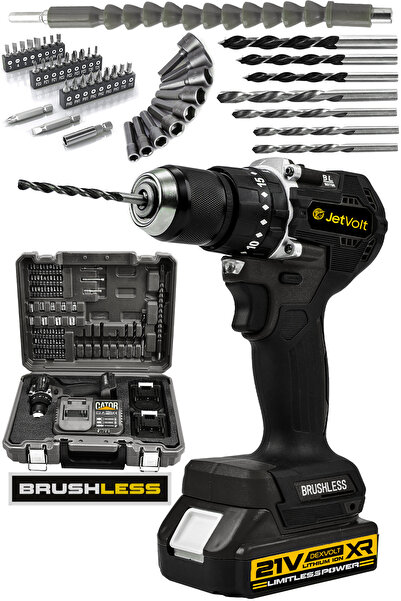 JetVolt 21v 2.0ah Kömürsüz Motor Çelik Mandren Darbeli Şarjlı Matkap - Sarı