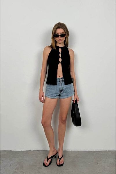 modaserdem    Halter Neck Chest Detail Blouse