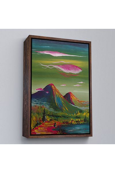Harita Sepeti Pictură decorativă de perete cu peisaj de munte cu cadru alb