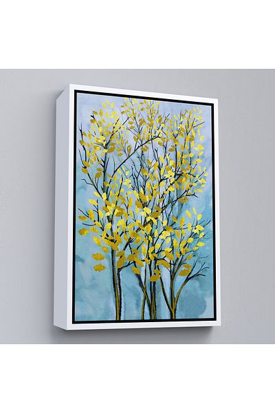 Harita Sepeti Yellow Leaves Abstract Decorative Art Print with White Frame