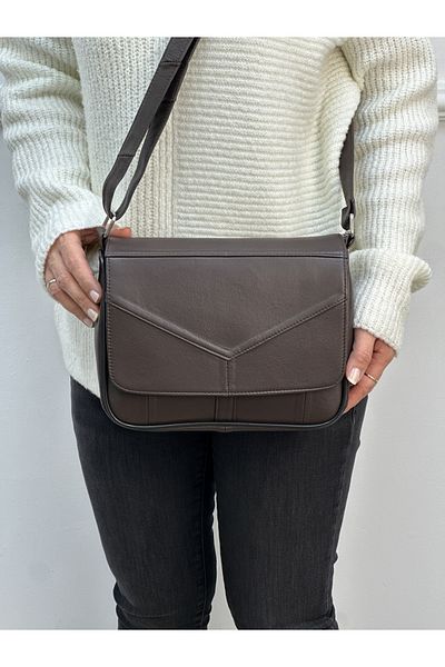 Deribag Piele naturală, curea încrucișată, maro, geantă de umăr pentru femei 25*21*7 cm
