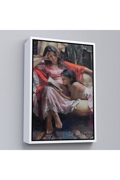 Harita Sepeti Tablou medieval de mama si fiica cu rama alba