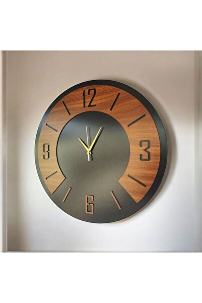 AA Shop Ahşap Siyah Ceviz Renk Sade Sayılı Yılbaşı Hediyelik Sessiz Duvar Saa...