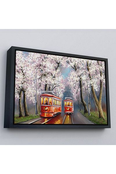 Harita Sepeti Tramvai roșii în cadru auriu Vizualizare pictură în ulei Pictură decorativă pe pânză
