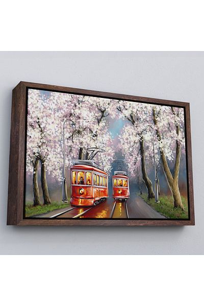 Harita Sepeti Tramvai roșii cu cadru alb Vizualizare pictură în ulei Pictură decorativă pe pânză