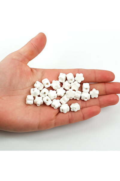 yfhobi 1 Adet - 11 mm Çiçek Desenli Porselen Boncuk, Beyaz Renk Porselen Takı...