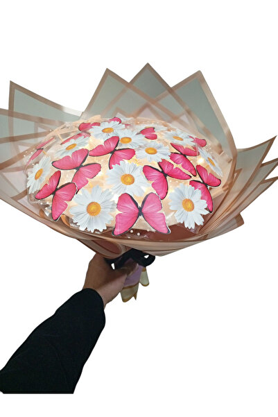 animeandyourworld Papatya pembe led Işıklı kelebek buketi A Kalite 24 adet ke...