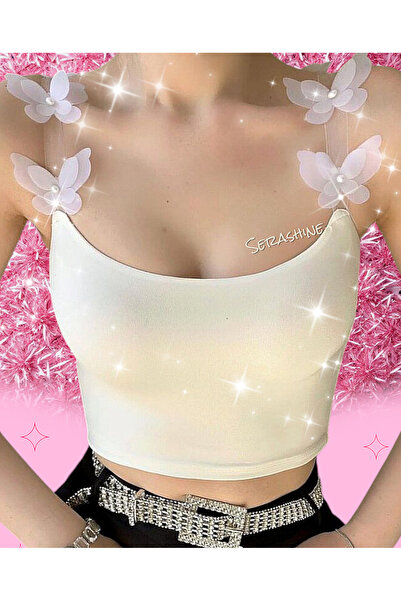 Serashine Y2K Fairycore coquette Kelebek askılı beyaz bluz