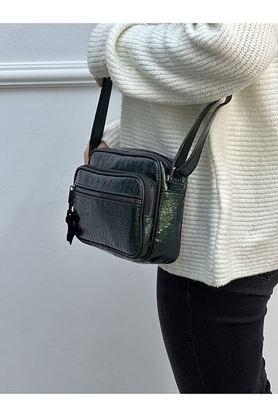 Deribag Piele naturală, mărime medie, reglabilă, curea încrucișată, geantă de umăr pentru femei, verde 22*17*7 cm