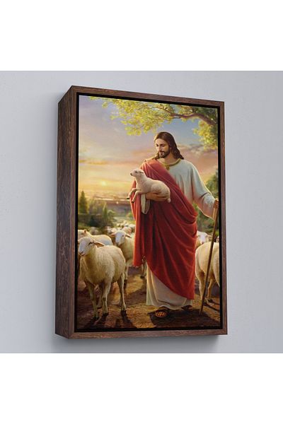 Harita Sepeti Pictură pe pânză Isus Hristos miel pierdut cu Isus Hristos miel în cadru alb, decorațiuni de artă de perete pentru biserică