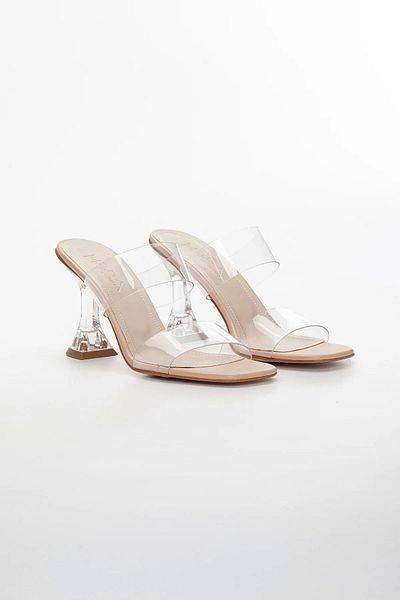 Satenora Liva Beige Transparent Heeled Slippers