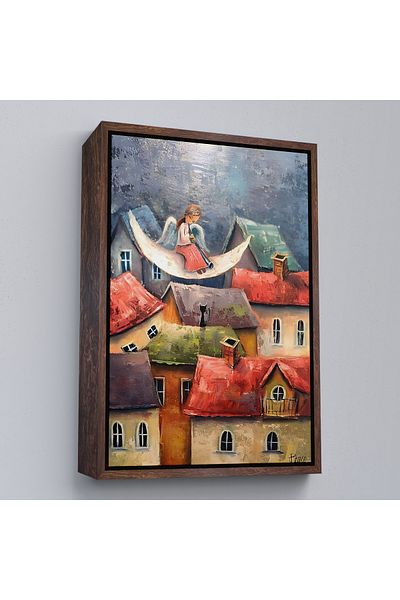 Harita Sepeti White Framed Angel of the Night Decorative Wall Painting