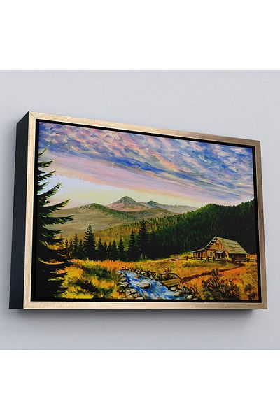 Harita Sepeti Casa de sat ucraineană în cadru de aur Peisaj Decoratf Pictură murală