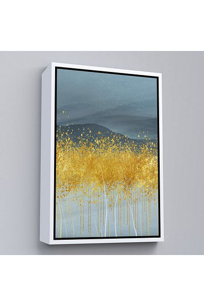 Harita Sepeti Pictură abstractă modernă aurie și albastră cu cadru alb