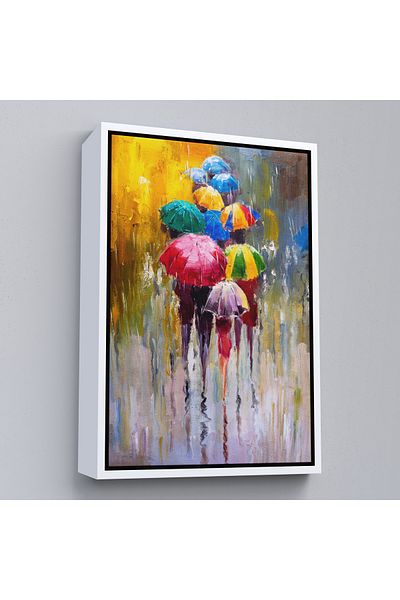Harita Sepeti Umbrele colorate cu cadru alb Vizualizare pictură în ulei Pictură decorativă pe pânză